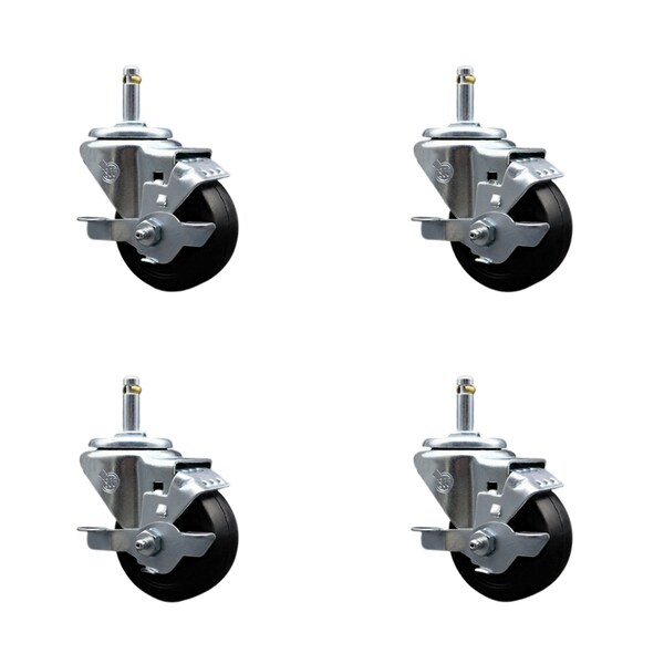 Service Caster 3'' Soft Rubber Wheel Swivel 7/16'' Grip Ring Stem Caster Set with Brake, 4PK SCC-GR20S314-SRS-TLB-716138-4 - main